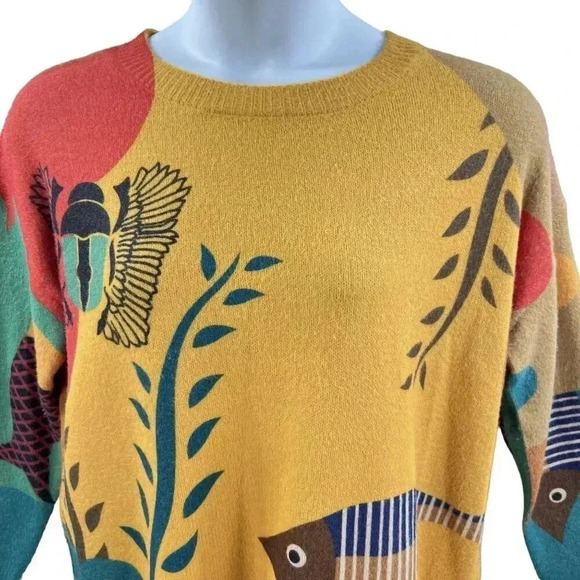 YESNO Wool Blend Womens L Sweater Graphic Oversized Pullover Casual Loose Long S - Picture 3 of 14